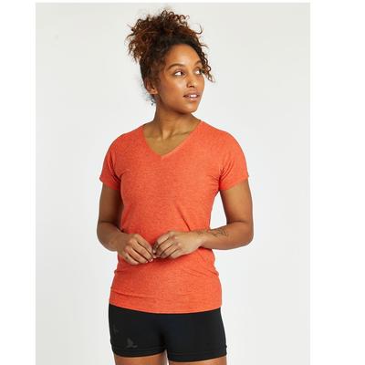 Women's Oiselle Light Lux V-Neck Tee GARNET/HIBISCUS
