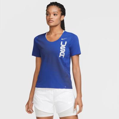 Women's Nike USA City Sleek Short Sleeve Top DEEP_ROYAL_BLUE