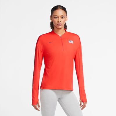 Women's Nike USA Element Top Half Zip CHILE_RED/BLACK