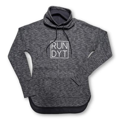 Women's Run DYT Triumph Cowl Neck Pullover BLACK_HEATHER/WHITE