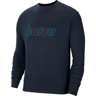 Nike FC Barcelona Men's French Terry Crew Sweatshirt Obsidian/Red/Soar
