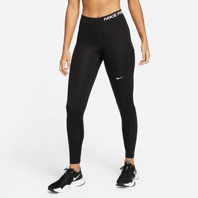 Women's Nike  Pro Therma-FIT Mid-Rise Pocket Leggings BLACK/WHITE