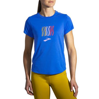 Women's Brooks Distance Graphic Short Sleeve BLUETIFUL/RUN_RELAX