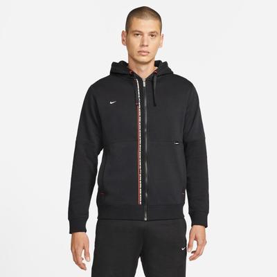 Nike F.C. Tribuna Men's Fleece Full-Zip Soccer Hoodie BLACK/RED/WHITE