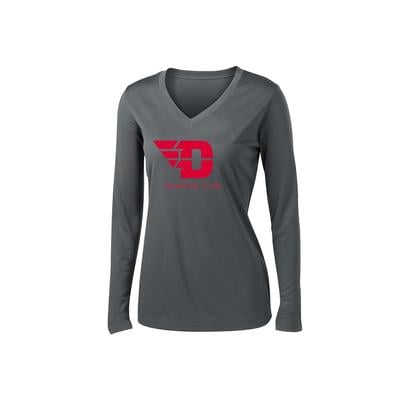 Women's UD Run Club Competitor V-Neck Long-Sleeve IRON_GREY/RED