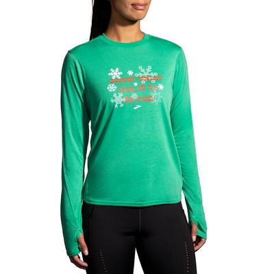 Women's Brooks Run Merry Distance Graphic Long Sleeve GREEN/RUN_MERRY