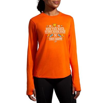 Women's Brooks Distance Graphic Long Sleeve ORANGE/TROT_HAPPY
