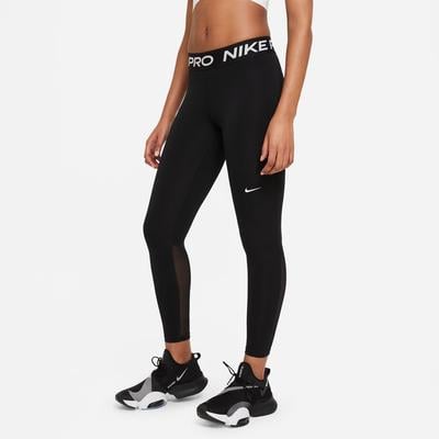 Women's Nike Pro Mid-Rise Mesh-Paneled Leggings BLACK/WHITE