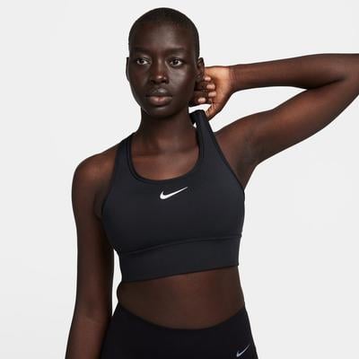 Women's Nike Swoosh Medium Support Padded Longline Sports Bra BLACK/BLACK/WHITE