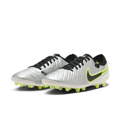 Nike Tiempo Legend 10 Pro Artificial-Grass Low-Top Soccer Cleats Met Silver/Black/Volt