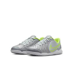 Nike Jr. Tiempo Legend 10 Academy Little/Big Kids' Indoor/Court Low-Top Soccer Shoes Metallic Silver/Black/Volt