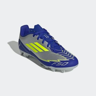 adidas F50 Club Messi FG Youth Soccer Cleats Silver/Yellow/Blue