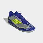 adidas F50 Club Messi Youth Indoor Soccer Shoe: Silver/Yellow/Blue